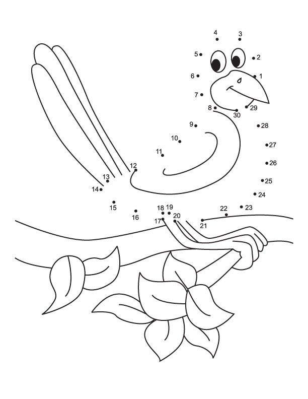 Connect The Dots Bird From 1 To 30 Colouring Pages Coloring Books Dot 