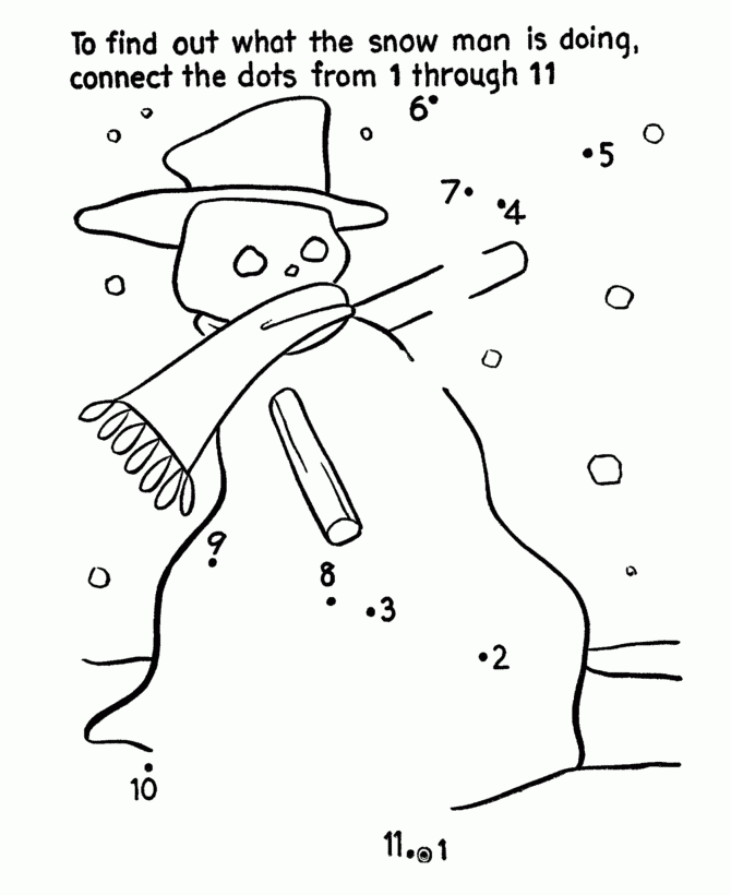 Dot to Dot Coloring Activity Pages Kids Snowman With Shovel Connect 