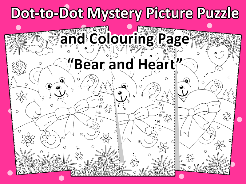 Dot to Dot Mystery Picture Puzzle And Colouring Page Bear And Heart 