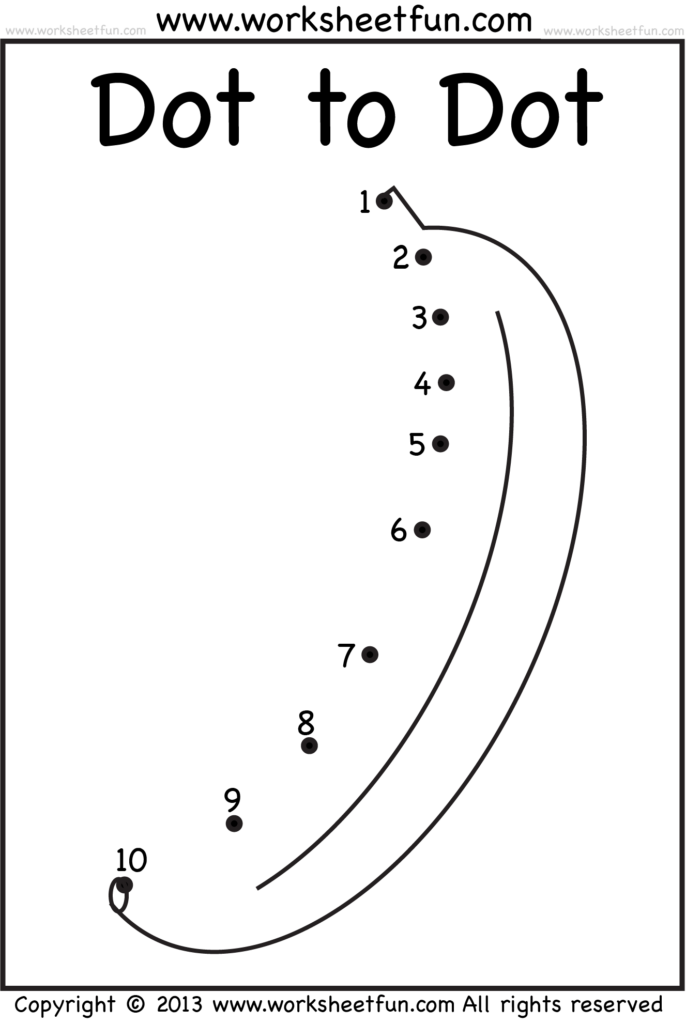 Dot To Dot Numbers 1 10 Eight Worksheets Banana Giraffe 