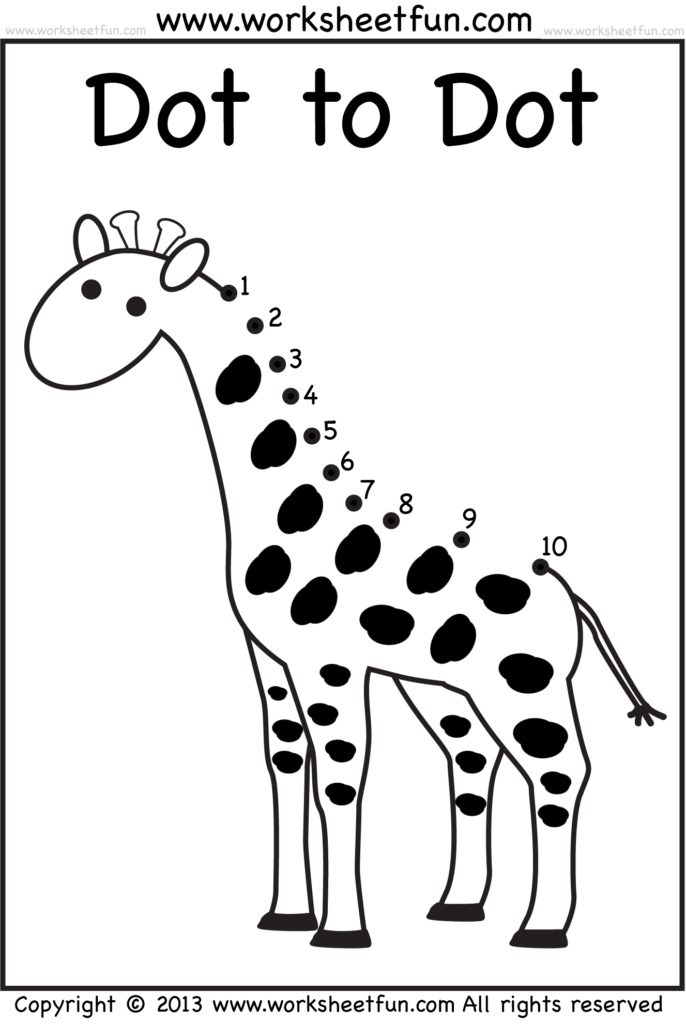 Dot To Dot Numbers 1 10 Eight Worksheets Banana Giraffe 