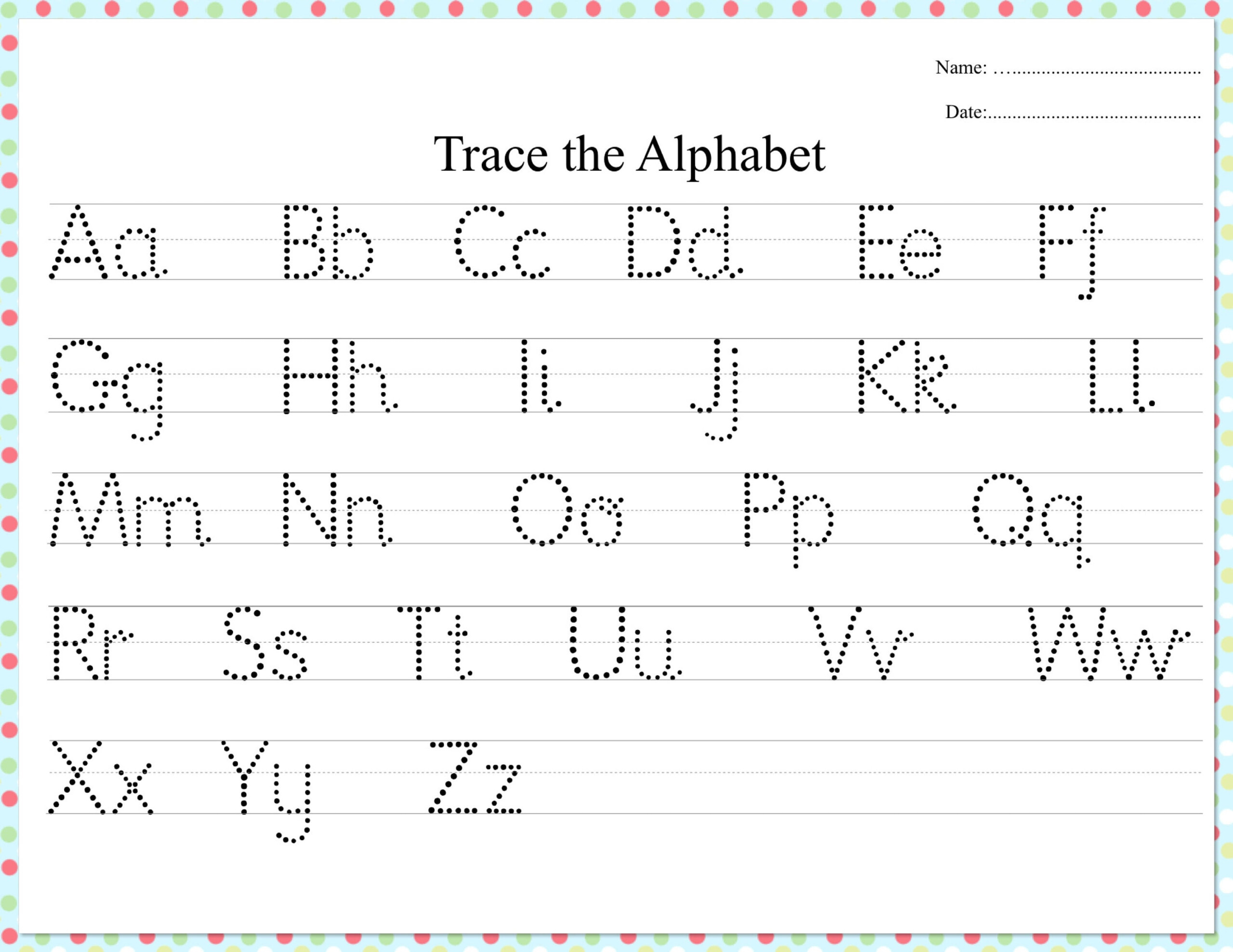 Dotted Alphabet Trace Practice Worksheet Etsy