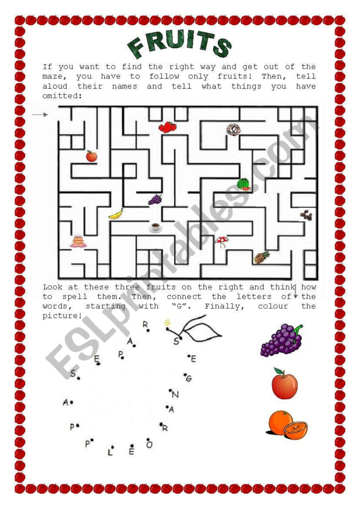 Fruits A Maze And Dot to dot ESL Worksheet By Marzenka