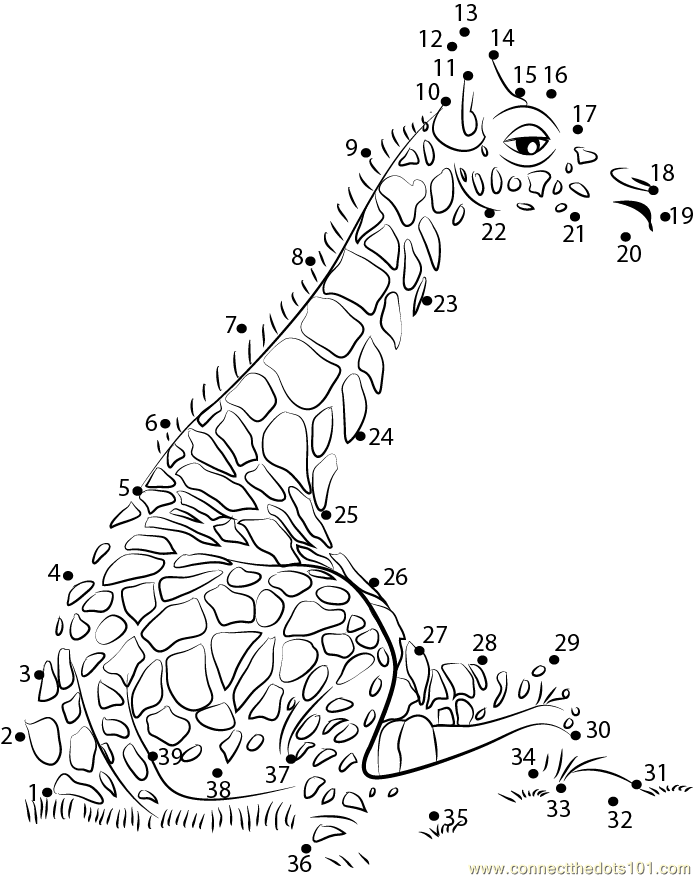 Giraffe Sitting In Grass Dot To Dot Printable Worksheet Connect The Dots