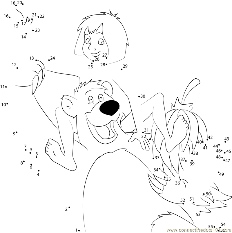 Happy Mowgli And Baloo Dot To Dot Printable Worksheet Connect The Dots