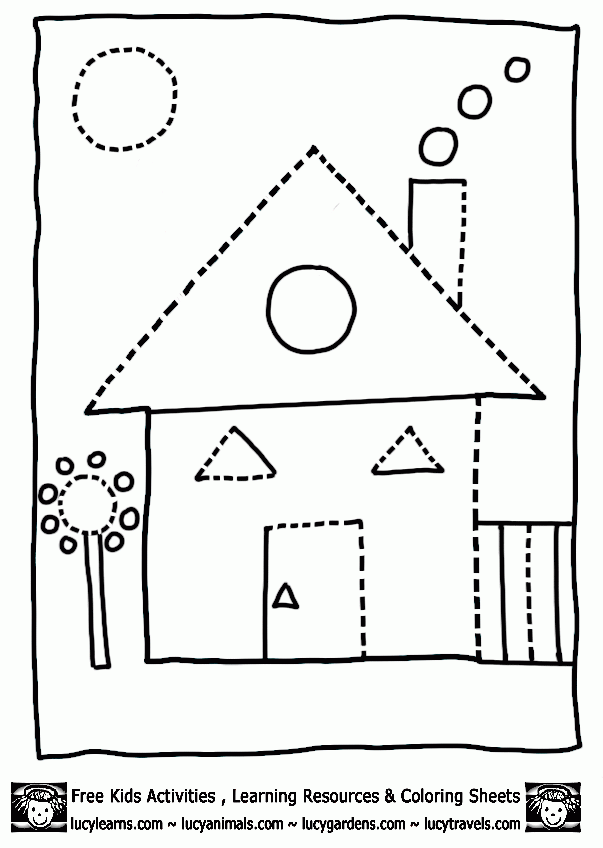 House shape coloring pages dot to dots 8 gif 603 848 Shape Coloring