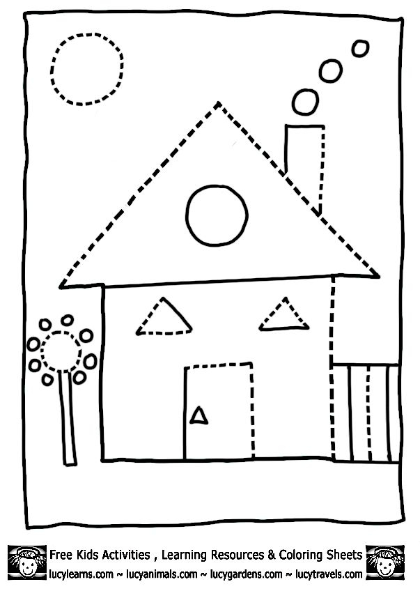 House Shape Coloring Pages Dot To Dots 8gif Color Worksheets Shape 