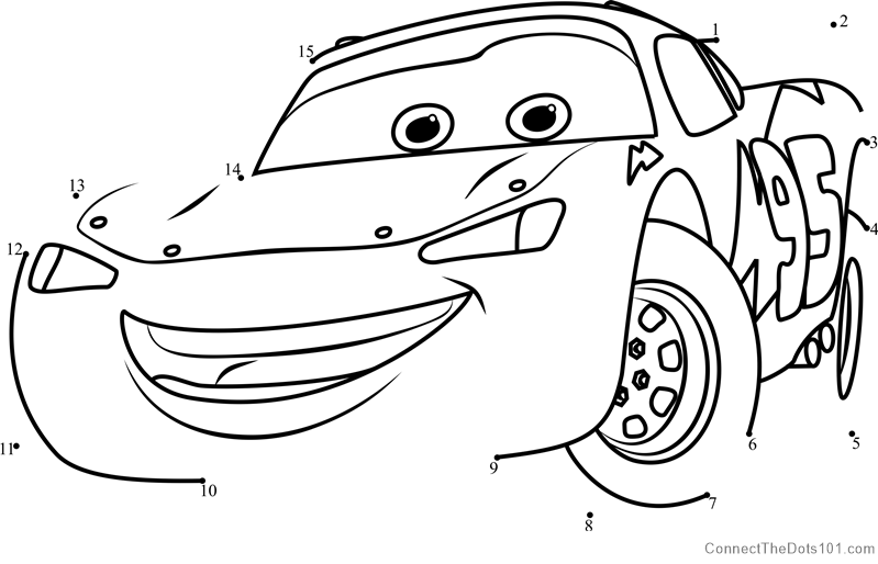 Lightning McQueen From Cars 3 Dot To Dot Printable Worksheet Connect