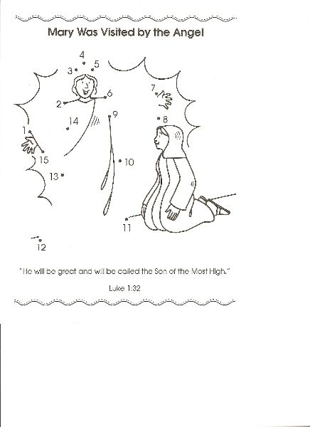 Mary Was Visited By The Angel dot to dot Christmas Sunday School Kindergarten Sunday School